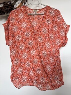 Max Studio Coral-Patterned V-Neck Wrap Blouse